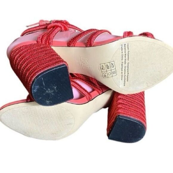 CAbi Womens Red Rope Open Toe Wrapped Chucky Block Heel Tiptoe Sandals Size 8 - Picture 7 of 8